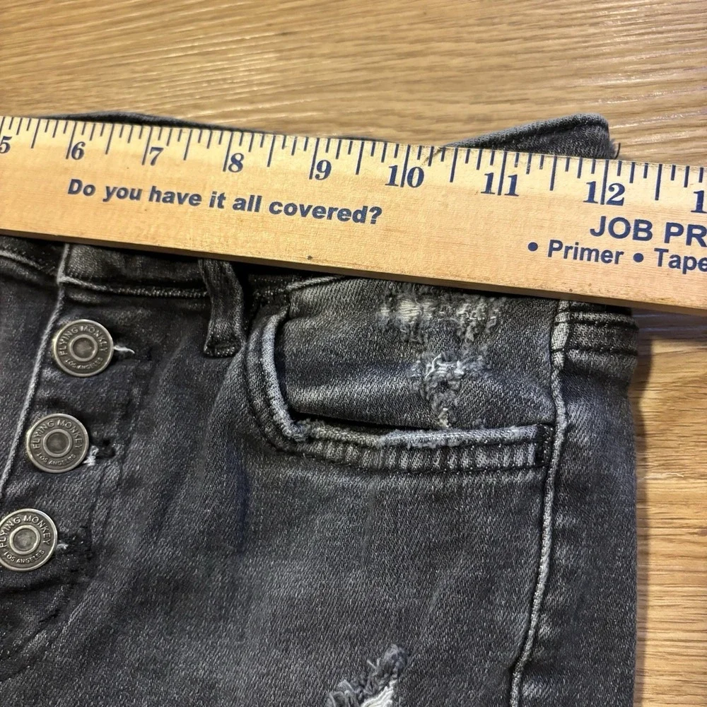 Flying Monkey Jeans Women 24 Black Mid Rise Flare Stretch Distressed Denim 24x31